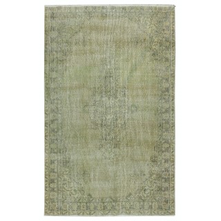 Handmade Green Color Turkish Wool Area Rug for Modern Interiors