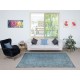 Contemporary Handmade Turkish Area Rug Over-Dyed in Blue. Woolen Floor Covering