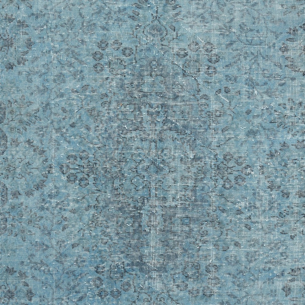 Contemporary Handmade Turkish Area Rug Over-Dyed in Blue. Woolen Floor Covering