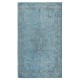 Contemporary Handmade Turkish Area Rug Over-Dyed in Blue. Woolen Floor Covering