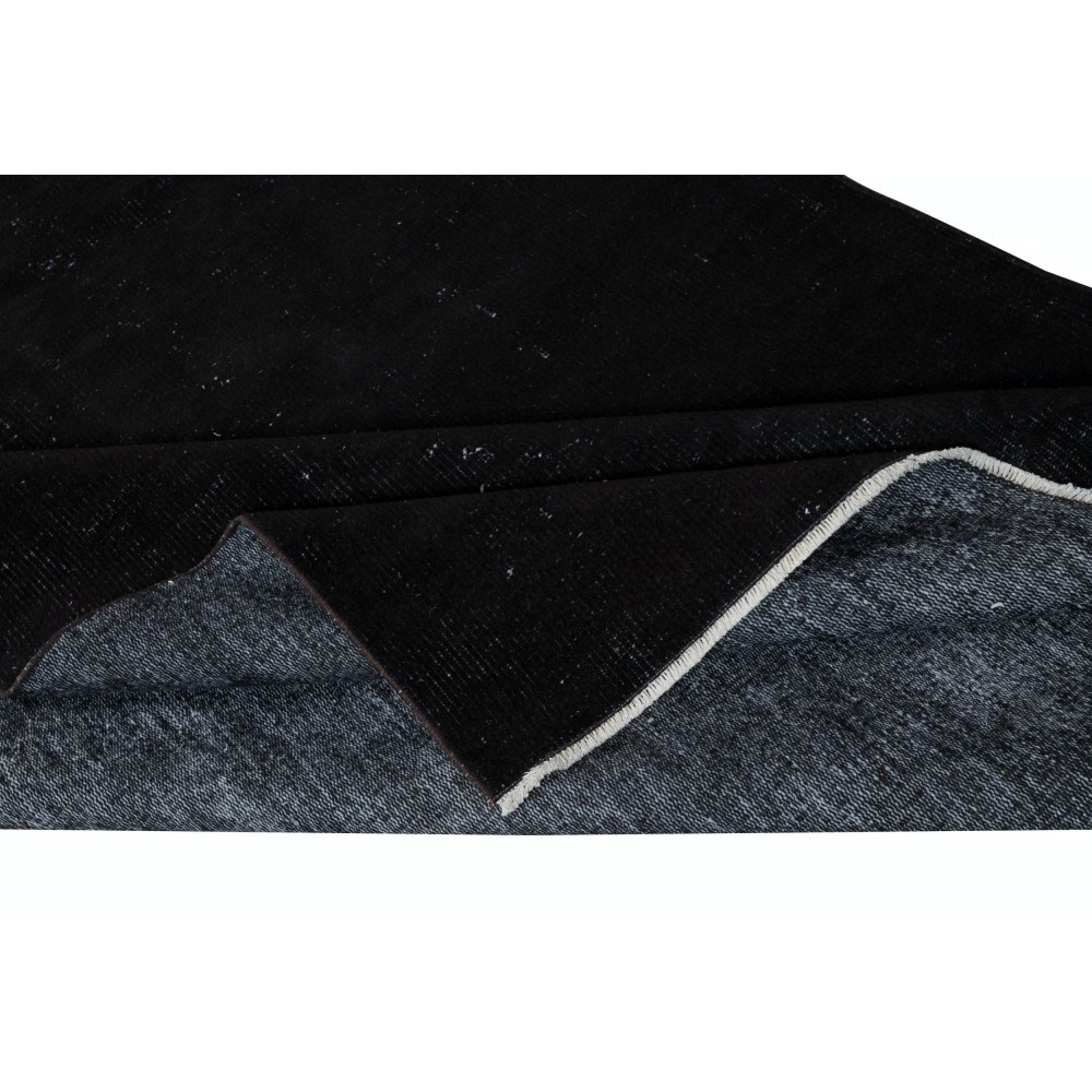 Plain Black Color Over-Dyed Area Rug, Handknotted and Handwoven in Turkey