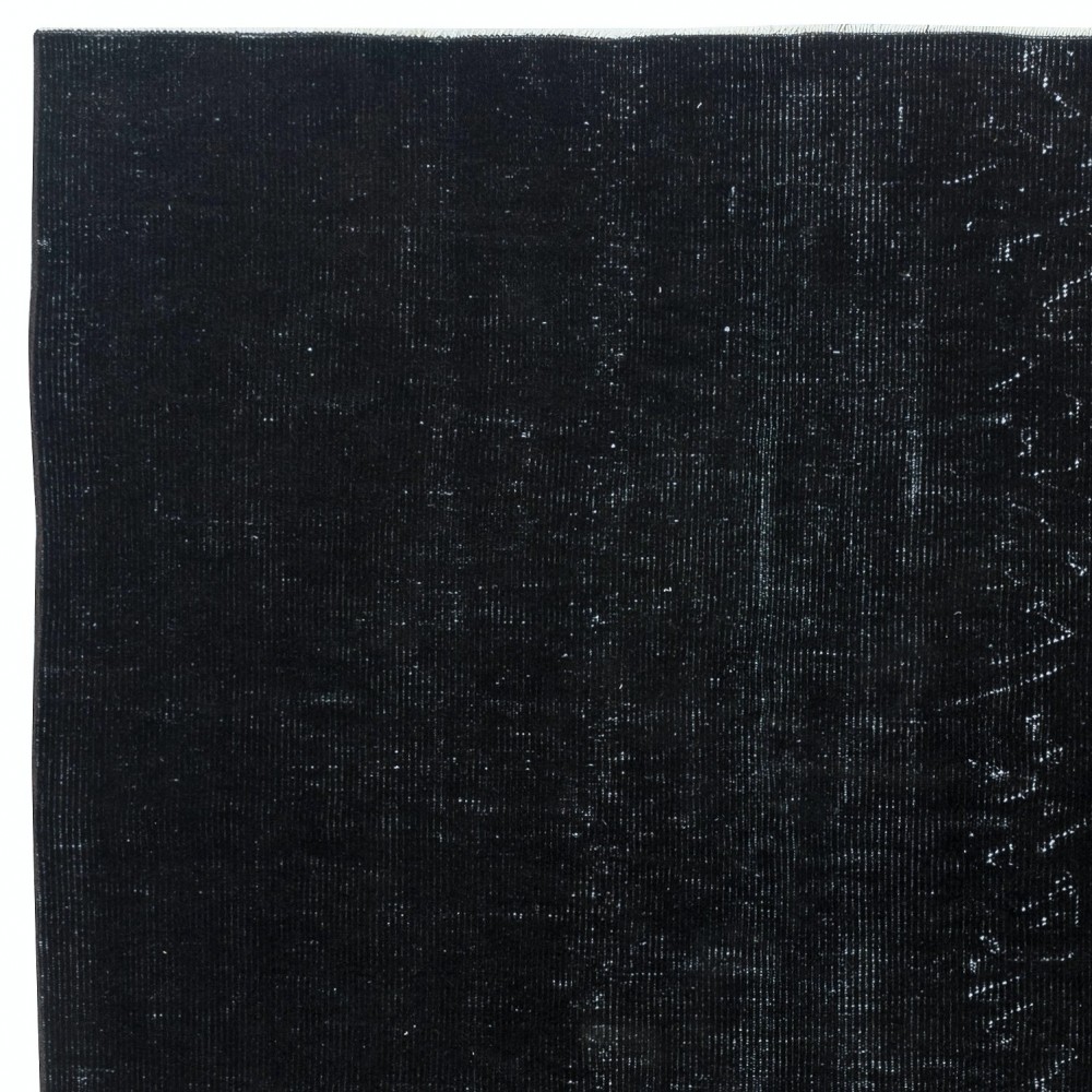 Plain Black Color Over-Dyed Area Rug, Handknotted and Handwoven in Turkey