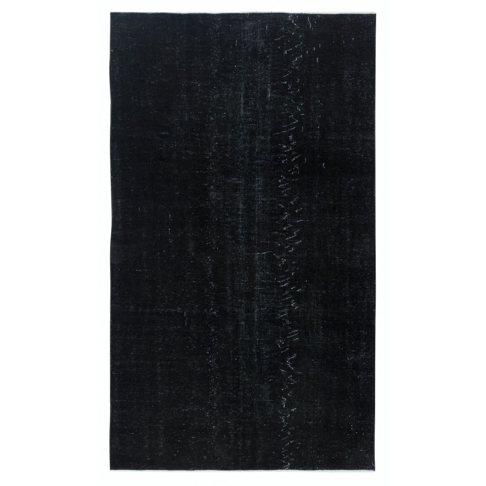 Plain Black Color Over-Dyed Area Rug, Handknotted and Handwoven in Turkey