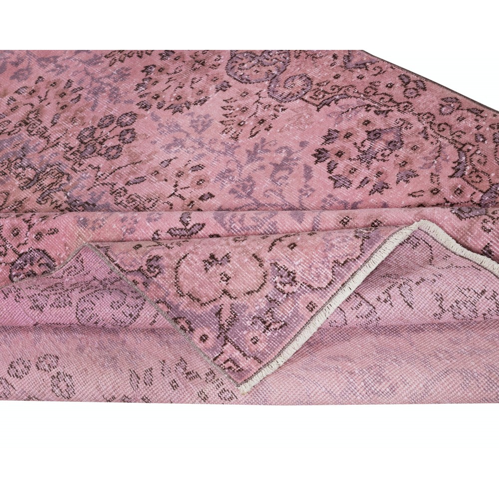 Hand Knotted Turkish Wool Area Rug in Pink. Great for Modern Interiors. Gift for Girls