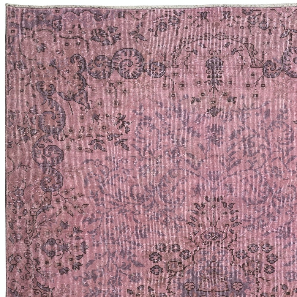 Hand Knotted Turkish Wool Area Rug in Pink. Great for Modern Interiors. Gift for Girls