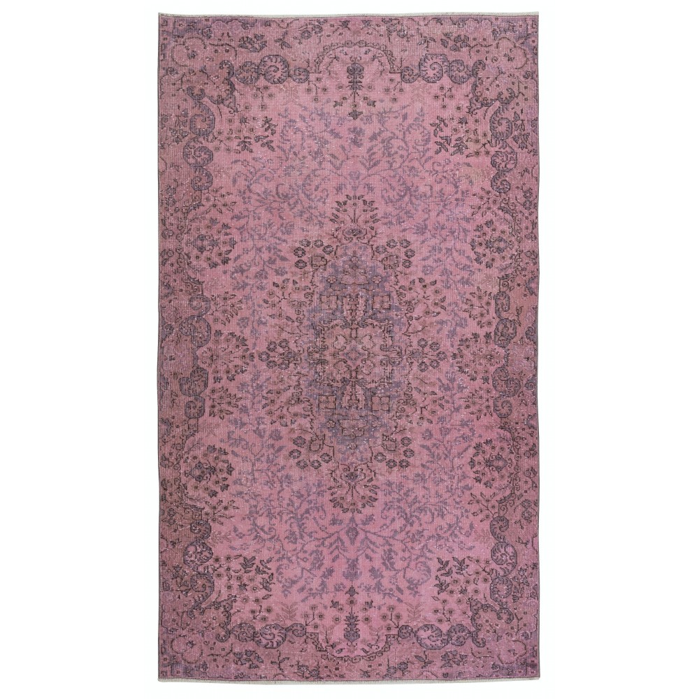 Hand Knotted Turkish Wool Area Rug in Pink. Great for Modern Interiors. Gift for Girls