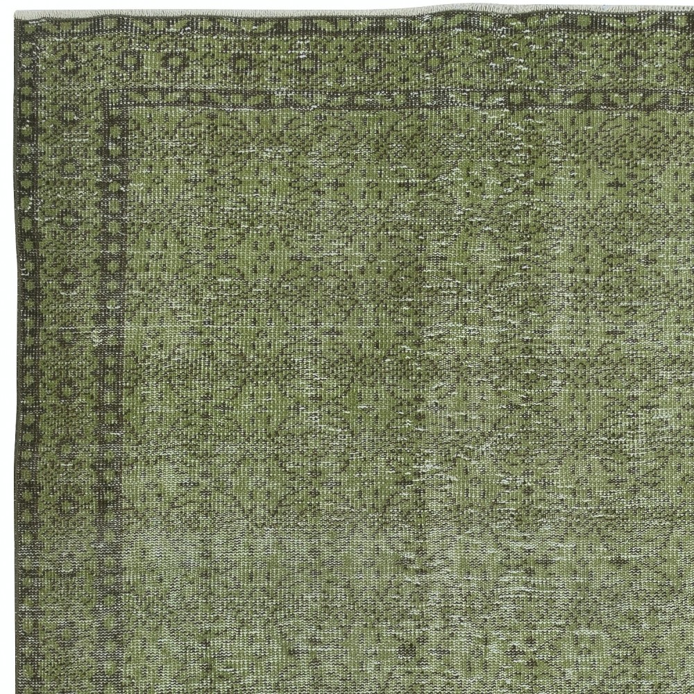 Modern Handmade Turkish Floral Patterned Area Rug in Green