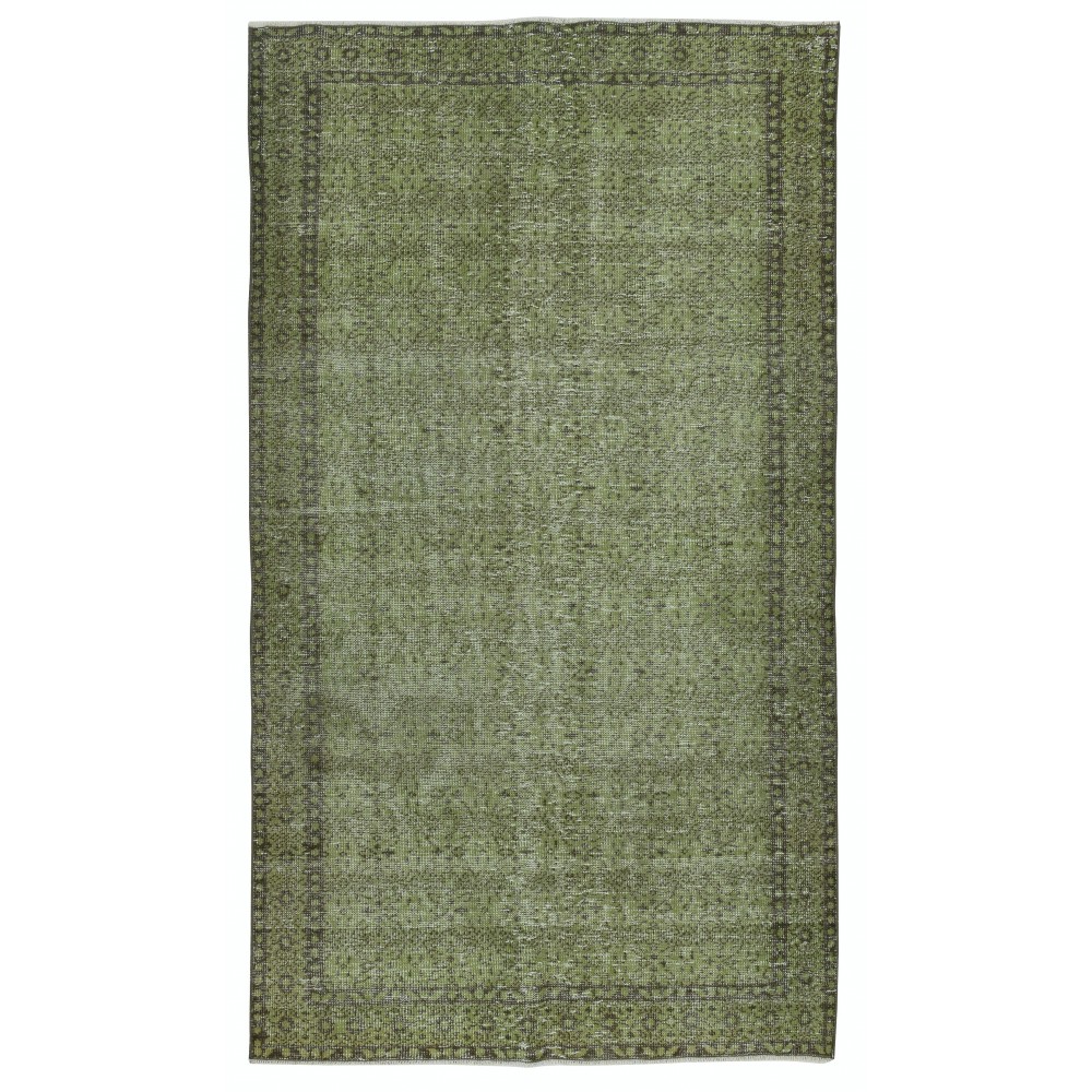 Modern Handmade Turkish Floral Patterned Area Rug in Green