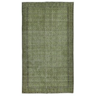 Modern Handmade Turkish Floral Patterned Area Rug in Green