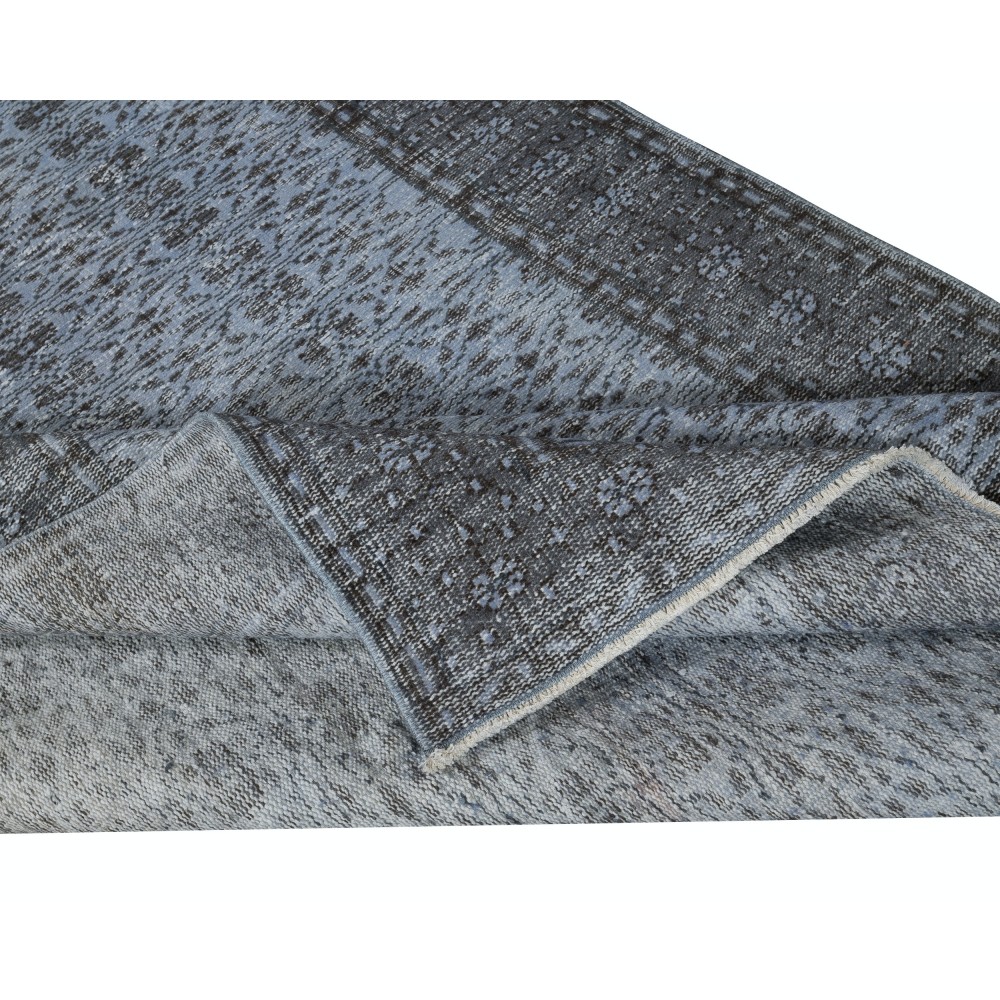 Modern Floral Design Area Rug in Blue, Hand-woven and Hand-knotted in Turkey