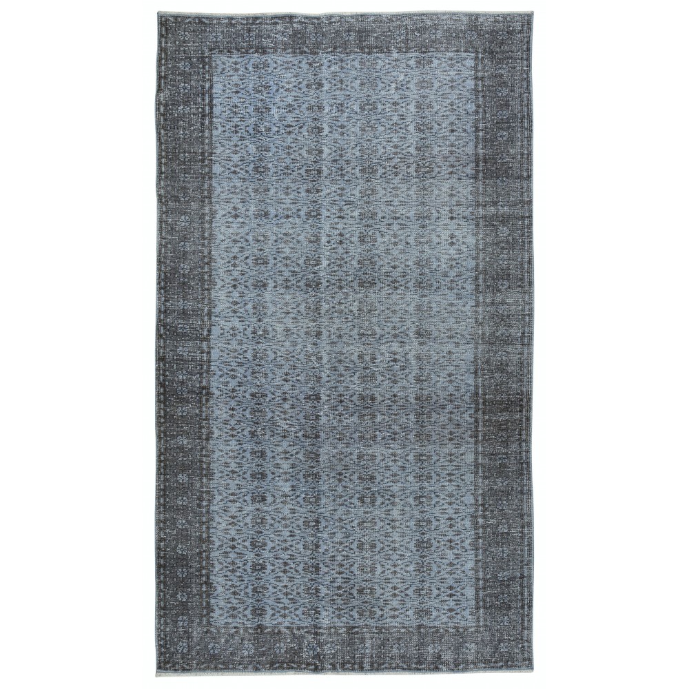 Modern Floral Design Area Rug in Blue, Hand-woven and Hand-knotted in Turkey