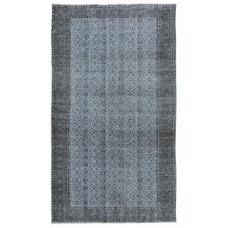 Modern Floral Design Area Rug in Blue, Hand-woven and Hand-knotted in Turkey