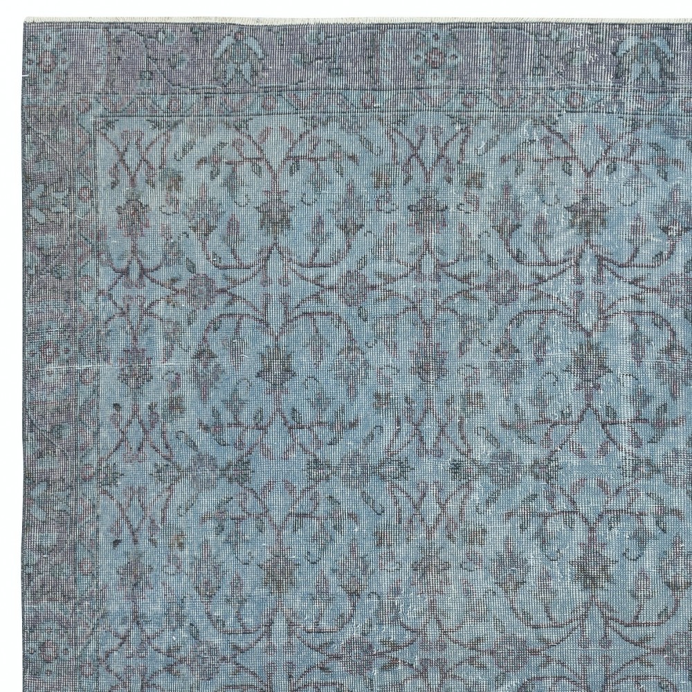 Contemporary Handmade Blue Color Turkish Wool Area Rug with Floral Design