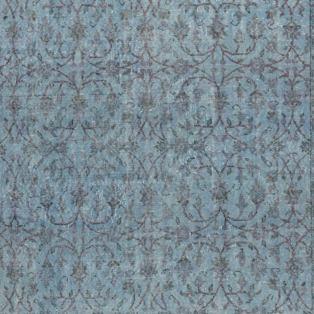 Contemporary Handmade Blue Color Turkish Wool Area Rug with Floral Design