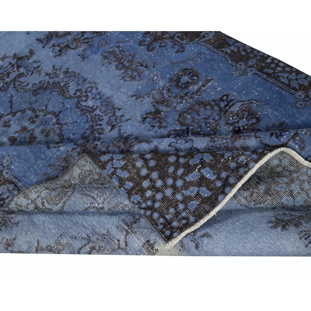 Modern Handmade Blue Color Turkish Wool Area Rug with Medallion Design