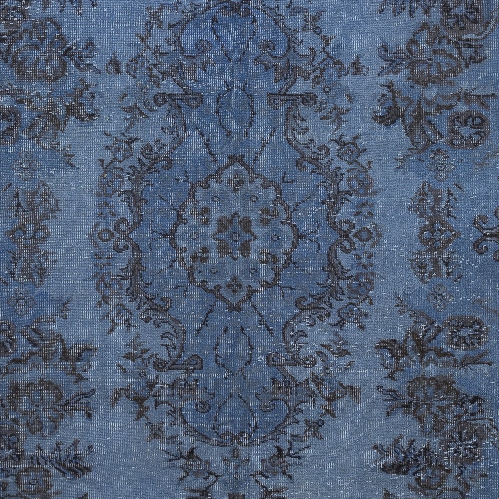 Modern Handmade Blue Color Turkish Wool Area Rug with Medallion Design