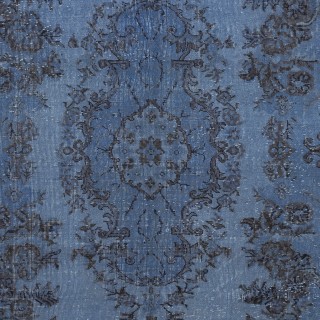 Modern Handmade Blue Color Turkish Wool Area Rug with Medallion Design