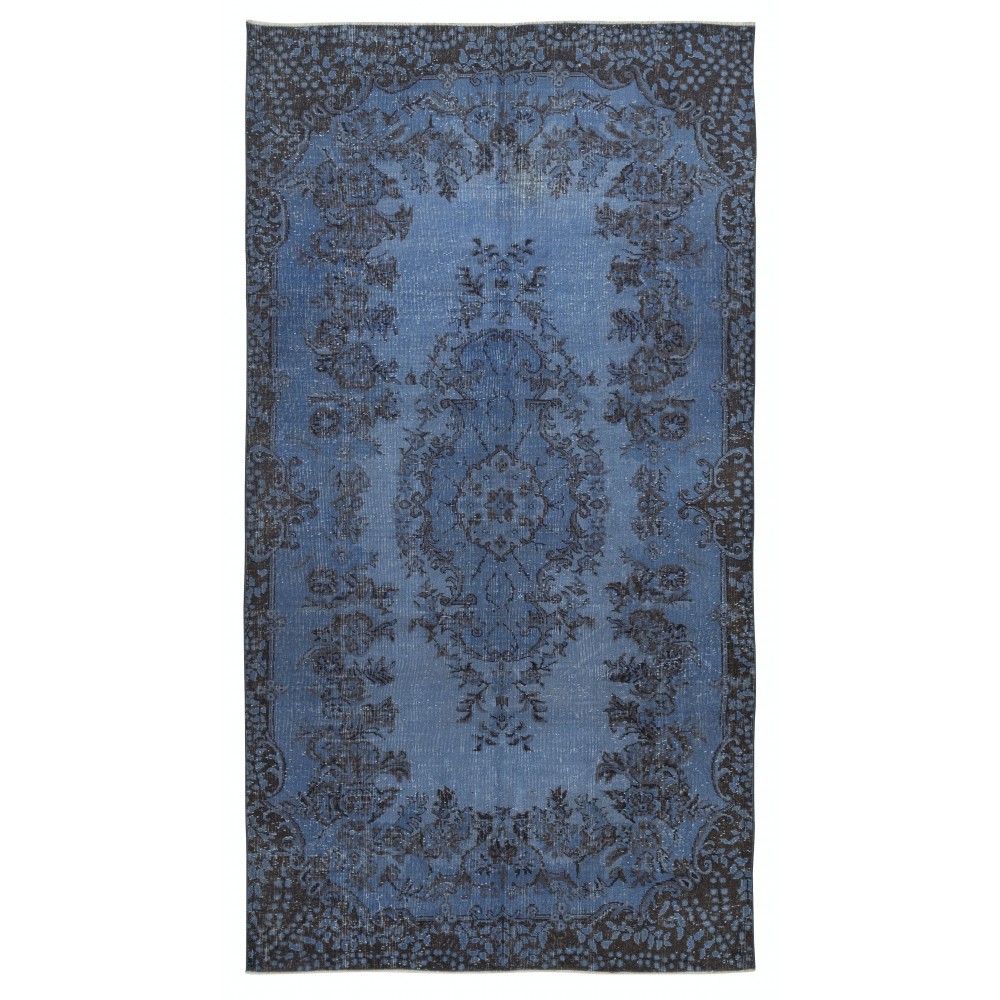 Modern Handmade Blue Color Turkish Wool Area Rug with Medallion Design