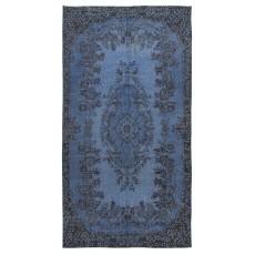 Modern Handmade Blue Color Turkish Wool Area Rug with Medallion Design