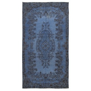 Modern Handmade Blue Color Turkish Wool Area Rug with Medallion Design