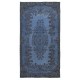 Modern Handmade Blue Color Turkish Wool Area Rug with Medallion Design