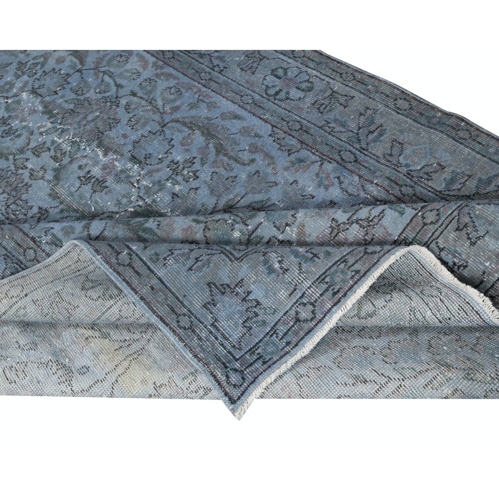 Modern Floral Patterned Area Rug in Blue, Hand-woven and Hand-knotted in Turkey