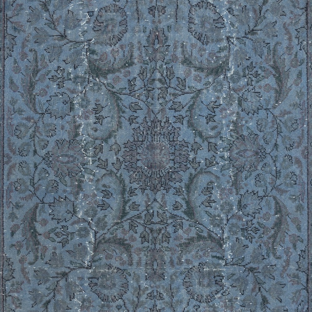 Modern Floral Patterned Area Rug in Blue, Hand-woven and Hand-knotted in Turkey