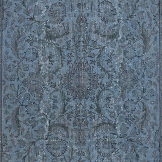 Modern Floral Patterned Area Rug in Blue, Hand-woven and Hand-knotted in Turkey