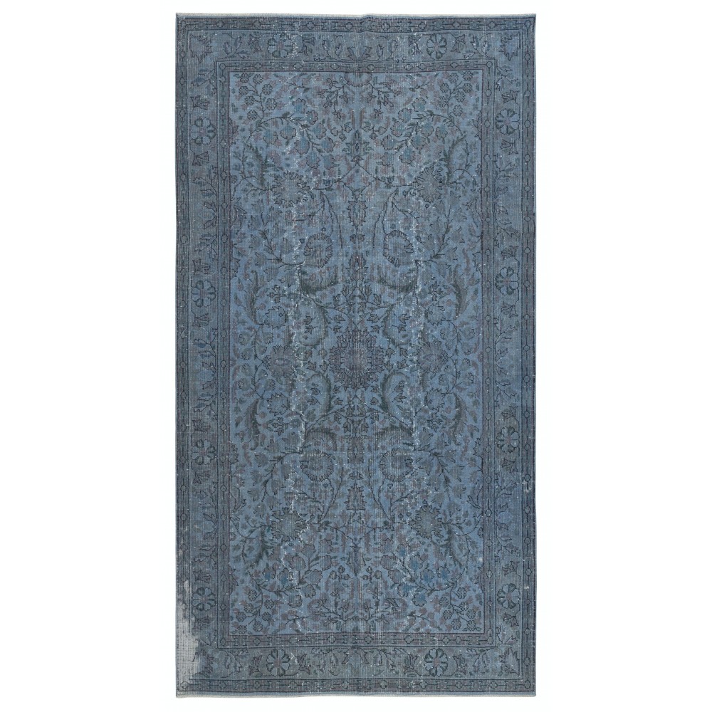 Modern Floral Patterned Area Rug in Blue, Hand-woven and Hand-knotted in Turkey