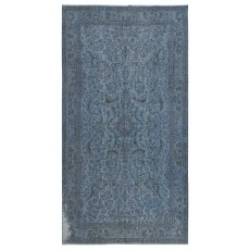 Modern Floral Patterned Area Rug in Blue, Hand-woven and Hand-knotted in Turkey