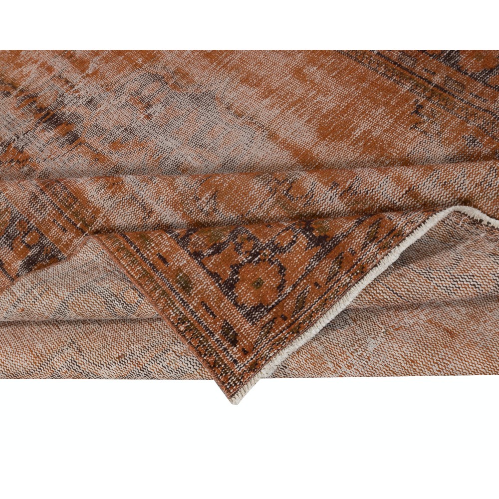 Distressed Orange Color Turkish Rug for Office Decor. Hand Knotted Area Rug for Living Room