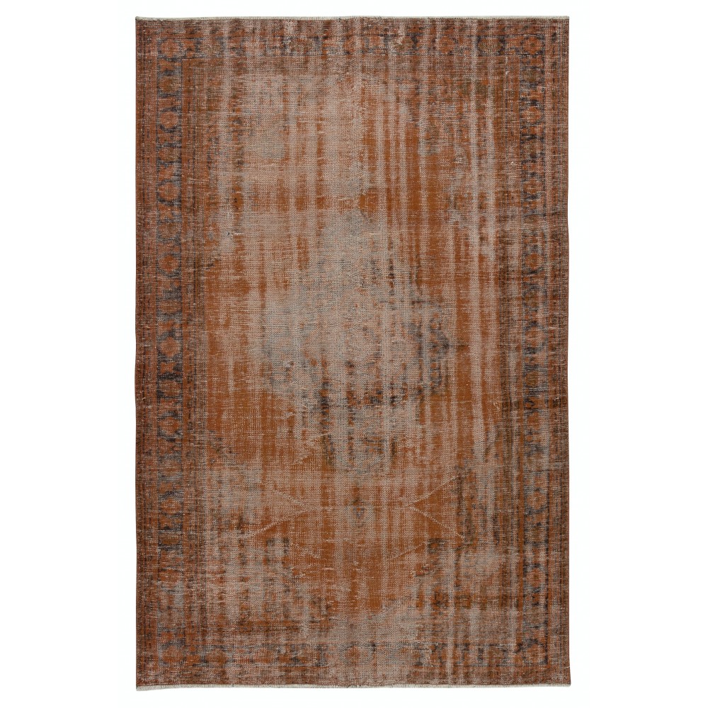 Distressed Orange Color Turkish Rug for Office Decor. Hand Knotted Area Rug for Living Room