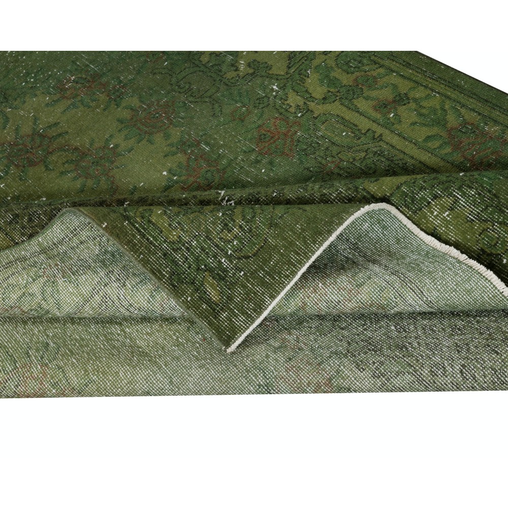 Room Size Hand-knotted Turkish Wool Area Rug Over-Dyed in Green