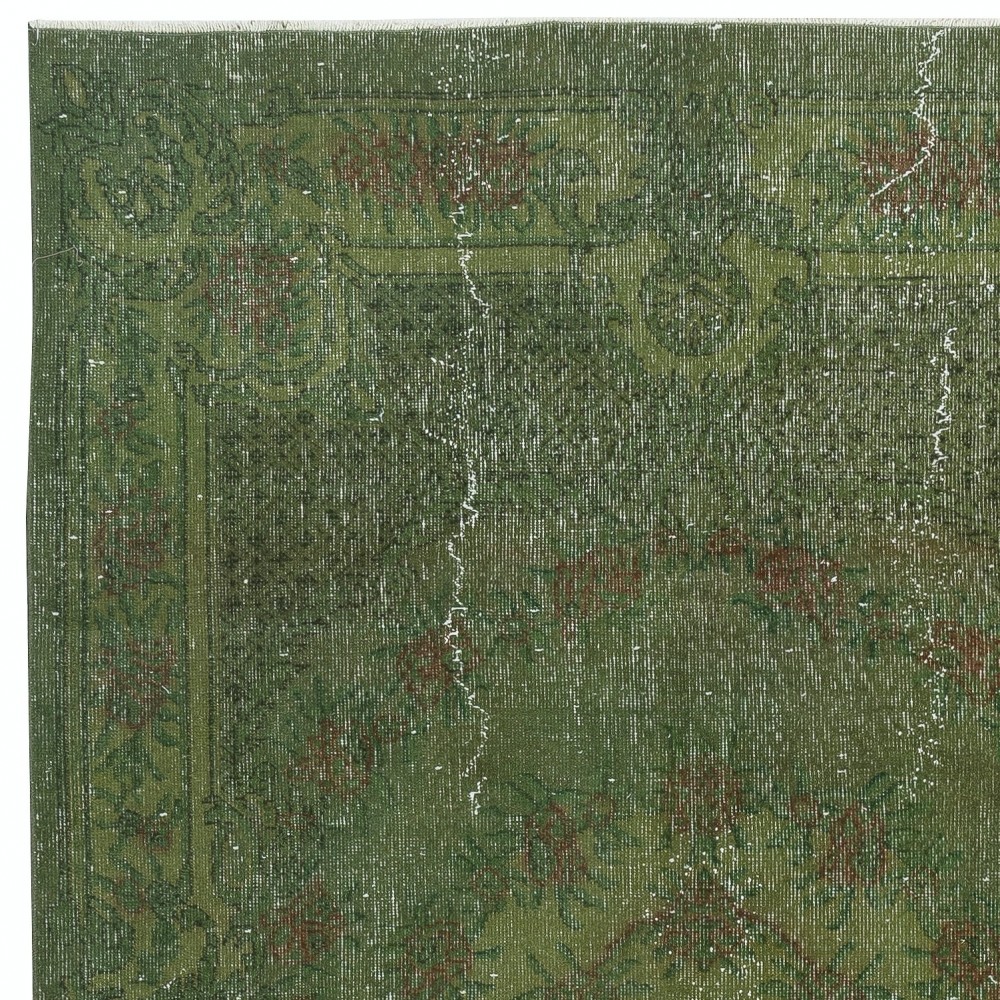 Room Size Hand-knotted Turkish Wool Area Rug Over-Dyed in Green