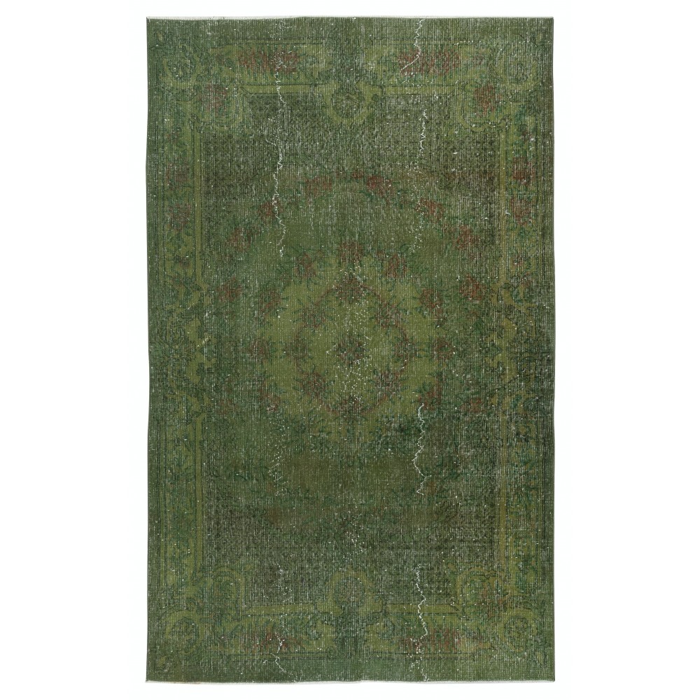 Room Size Hand-knotted Turkish Wool Area Rug Over-Dyed in Green