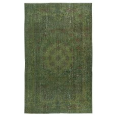 Room Size Hand-knotted Turkish Wool Area Rug Over-Dyed in Green