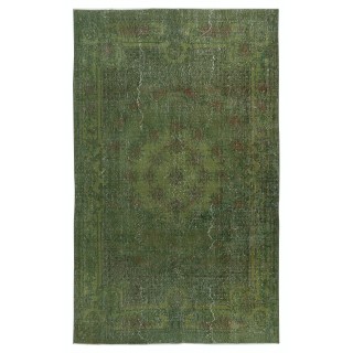 Room Size Hand-knotted Turkish Wool Area Rug Over-Dyed in Green