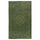 Room Size Hand-knotted Turkish Wool Area Rug Over-Dyed in Green