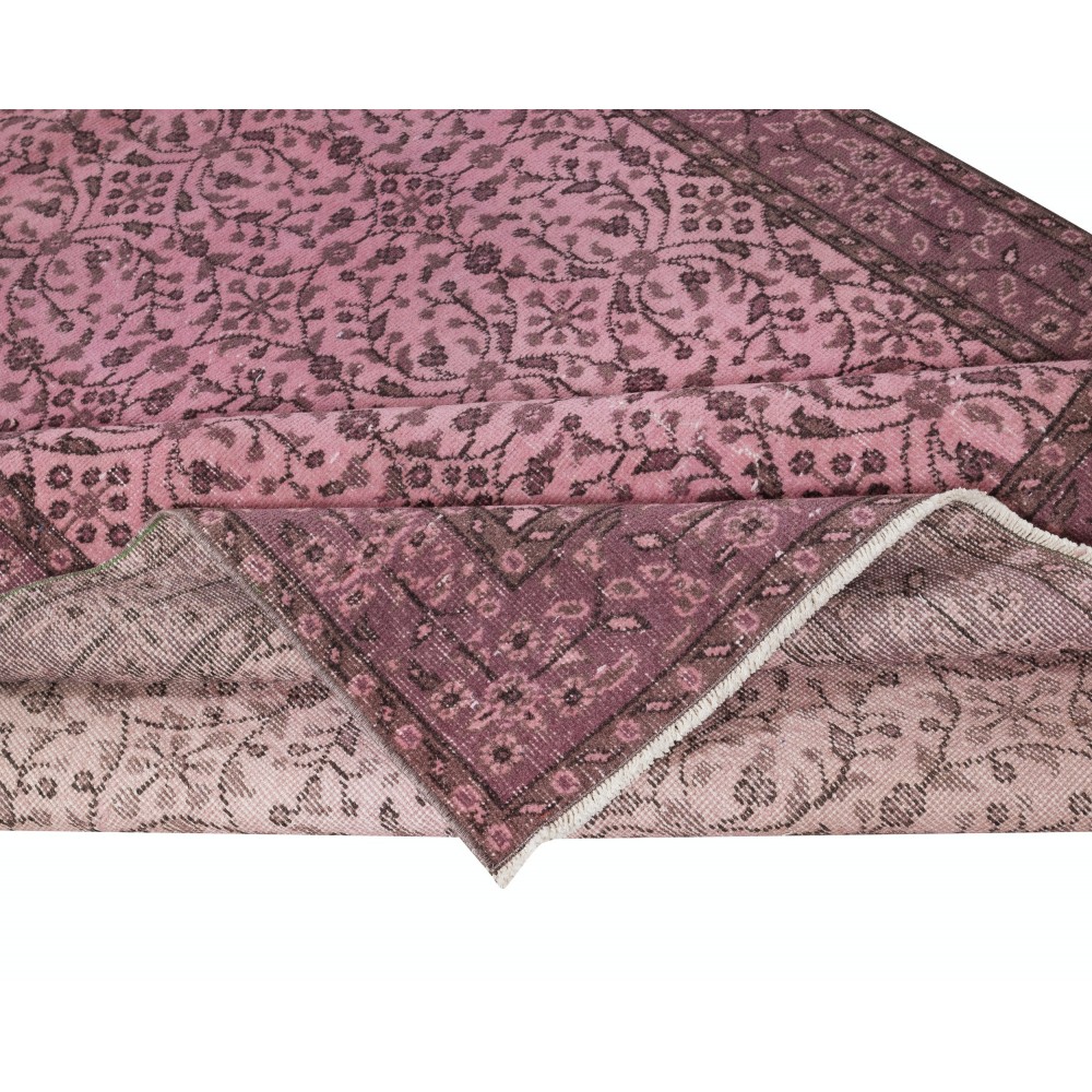 Handmade Flower Design Wool Area Rug. Modern Pink Color Rug