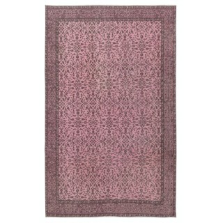 Handmade Flower Design Wool Area Rug. Modern Pink Color Rug