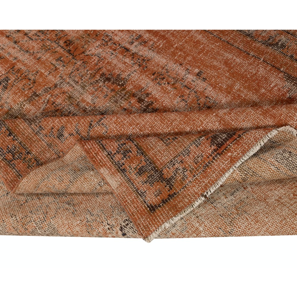 Contemporary Handmade Shabby Chic Turkish Wool Area Rug in Orange Color