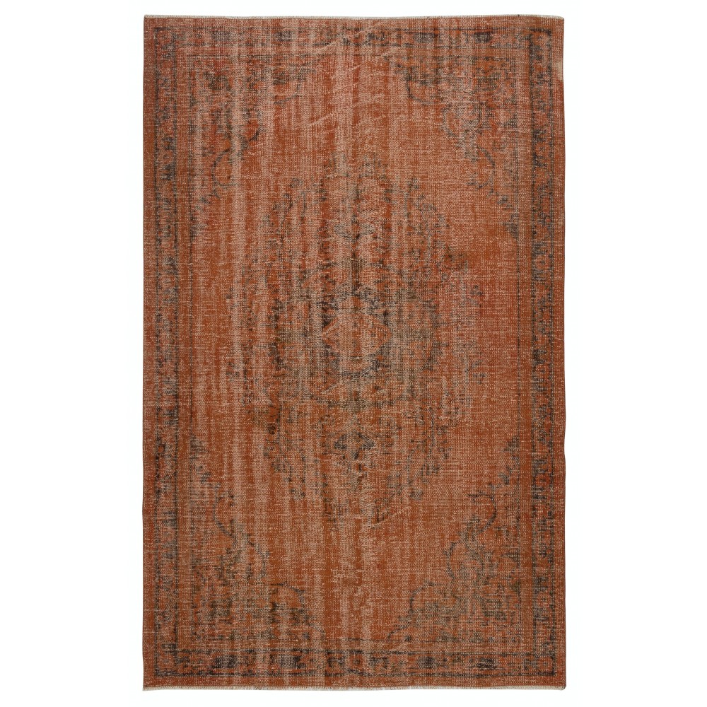 Contemporary Handmade Shabby Chic Turkish Wool Area Rug in Orange Color