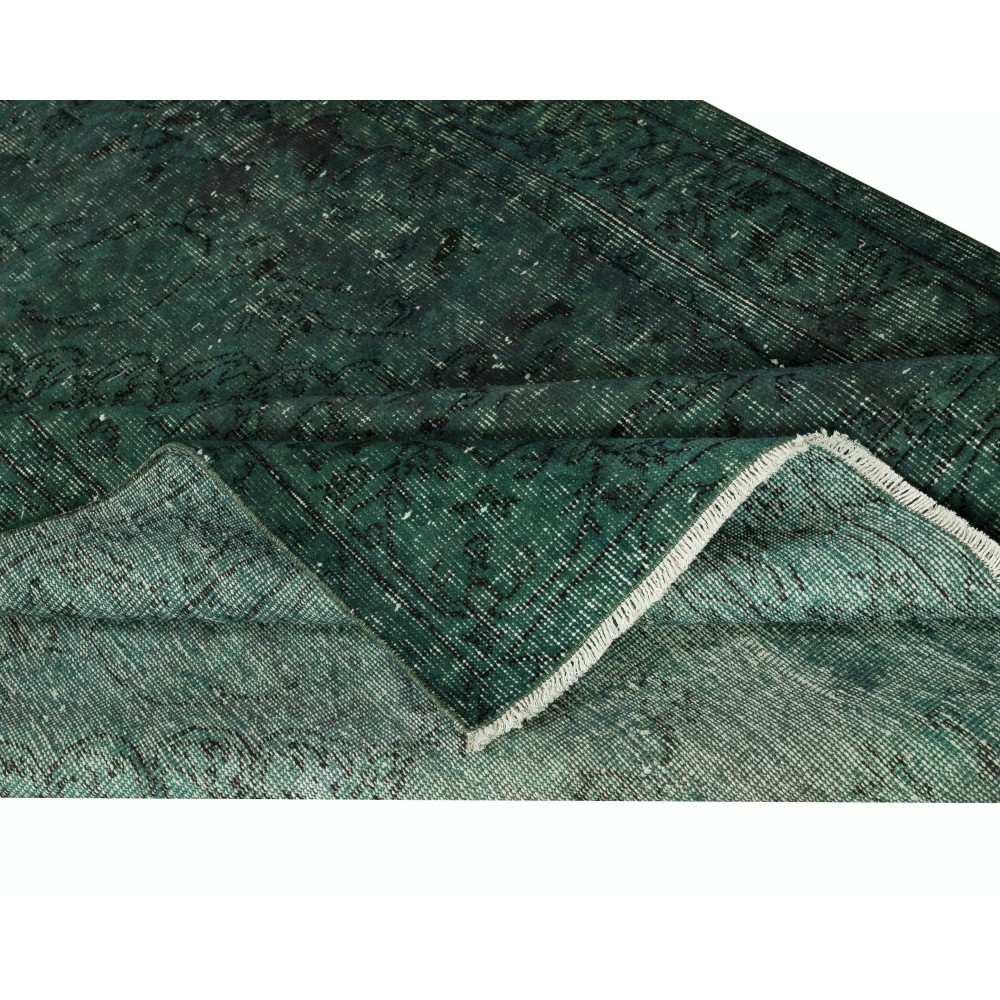 Contemporary Hand-knotted Area Rug. Dark Green Color Turkish Floor Covering