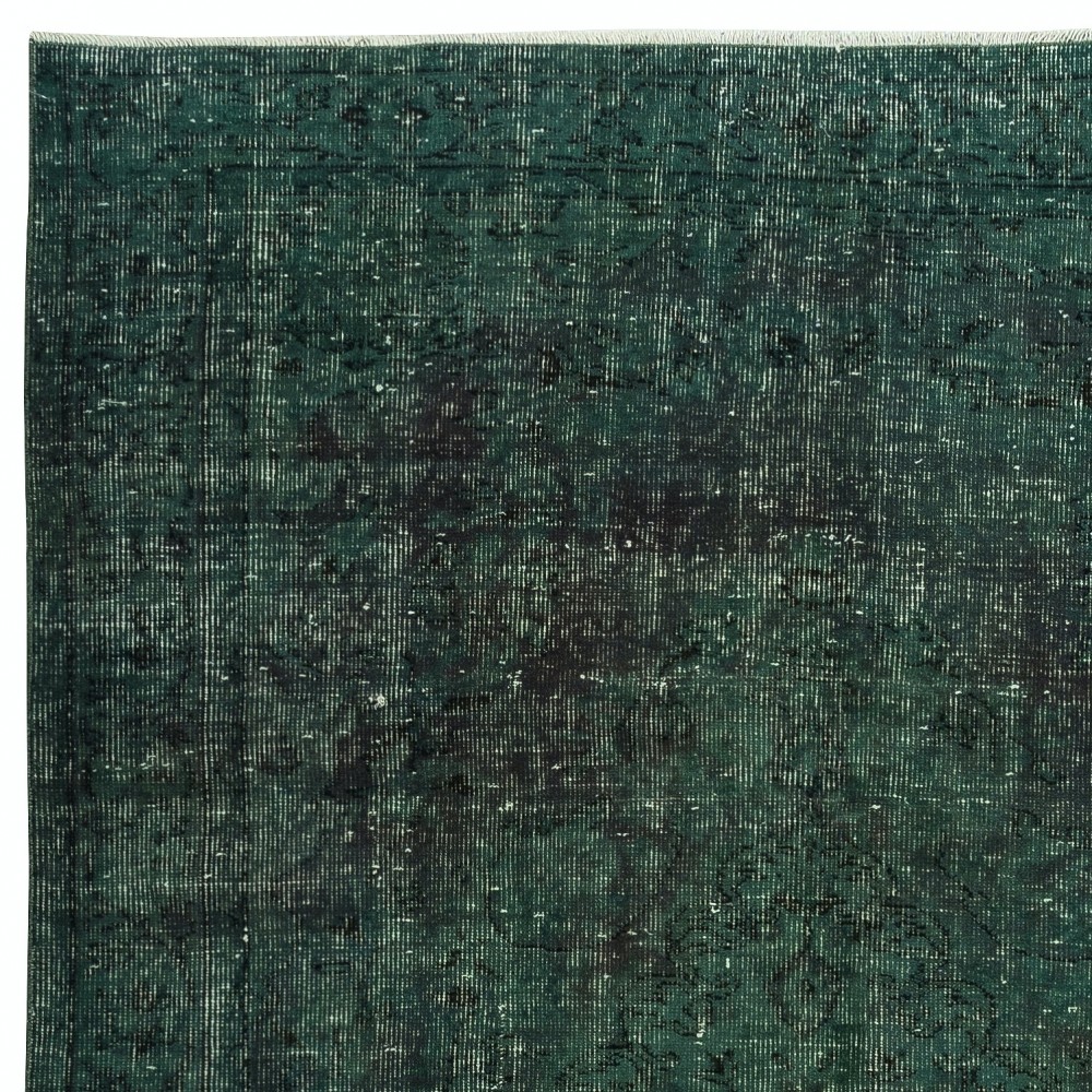 Contemporary Hand-knotted Area Rug. Dark Green Color Turkish Floor Covering