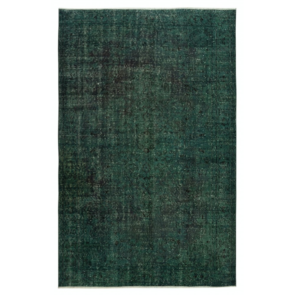 Contemporary Hand-knotted Area Rug. Dark Green Color Turkish Floor Covering