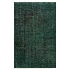 Contemporary Hand-knotted Area Rug. Dark Green Color Turkish Floor Covering