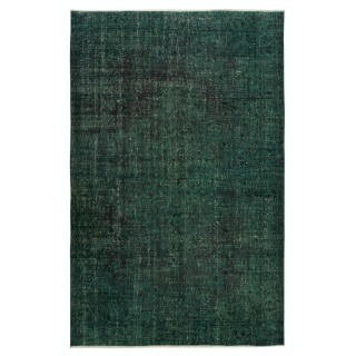 Contemporary Hand-knotted Area Rug. Dark Green Color Turkish Floor Covering