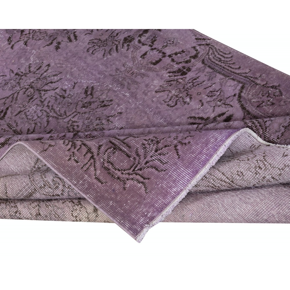 Vintage Handmade Turkish Area Rug redyed in Purple Color for modern interiors