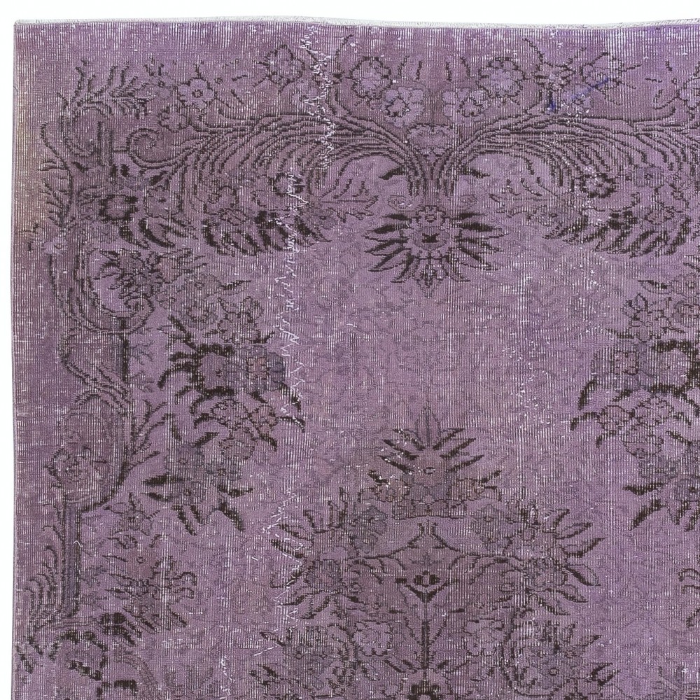 Vintage Handmade Turkish Area Rug redyed in Purple Color for modern interiors