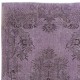 Vintage Handmade Turkish Area Rug redyed in Purple Color for modern interiors